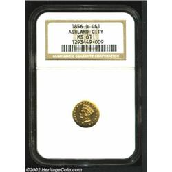 1856-D G$1 MS61 NGC. Winter 8-J, the only known dies. The Dahlonega Mint's entire delivery of 1,460.