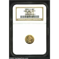 1858-D G$1 MS61 NGC. Winter 10-L, the only known dies. Despite a limited original mintage of 3,477 p