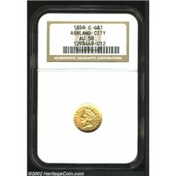 1859-C G$1 AU58 NGC. Winter 11-M, the only known dies. After a one-year hiatus, the Charlotte Mint r