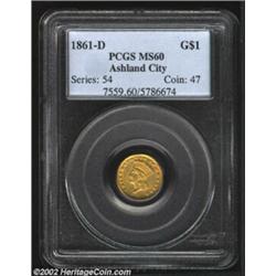 1861-D G$1 MS60 PCGS. Winter 12-O, the only known dies. At the end of 1860, on December 7 to be exac