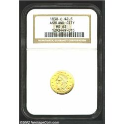 1838-C $2 1/2 MS63 NGC. Winter 1-A. A mere 7,880 pieces were struck of the 1838-C Quarter Eagle. Onl