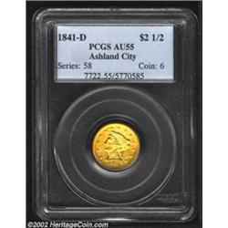 1841-D $2 1/2 AU55 PCGS. Winter 2-C. According to Winter, this is a rare variety and he only cites o