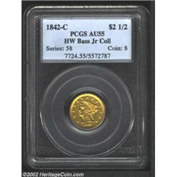 1842-C $2 1/2 AU55 PCGS. Ex: Bass. Winter 3-B. This coin was cataloged in part in the Bass II Sale a