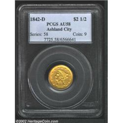 1842-D $2 1/2 AU58 PCGS. Winter 3-E. The 1842-D is a very rare issue in all grades. It ranks sixth i