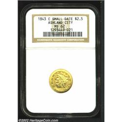 1843-C $2 1/2 Small Date MS62 NGC. Winter 5-D. This piece is the finest certified by either of the m