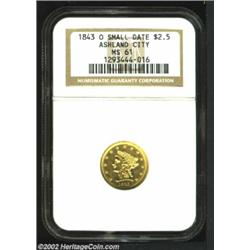 1843-O $2 1/2 Small Date MS61 NGC. The 1843-O is the most common O-mint Quarter Eagle and the easies