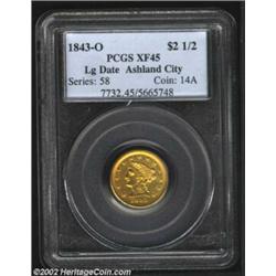 1843-O $2 1/2 Large Date XF45 PCGS. An affordable example of this scarcer date variant. Small bits o