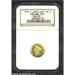 1843-O $2 1/2 Large Date MS63 NGC. The Large Date 1843-O is much scarcer than its Small Date counter