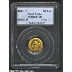 1844-D $2 1/2 MS62 PCGS. Winter 5-G. Even though the 1844-D is one of the more frequently encountere