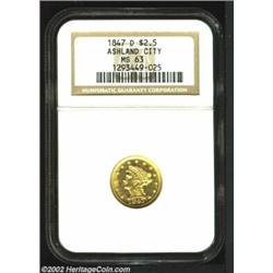 1847-D $2 1/2 MS63 NGC. Winter 9-L. We have not been able to trace the pedigree of this important co