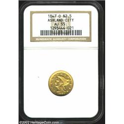 1847-O $2 1/2 AU55 NGC. Even though 124,000 pieces were struck of the 1847-O, it is much scarcer tha