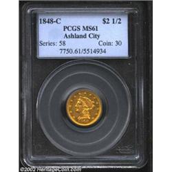 1848-C $2 1/2 MS61 PCGS. Winter 9-F. Some 115-125 pieces are believed extant today of the 1848-C out