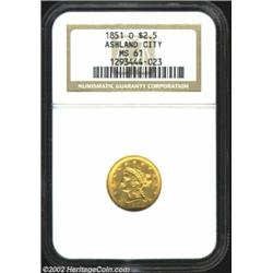 1851-O $2 1/2 MS61 NGC. Breen-6214. The date has been boldly repunched, with the bases of the initia