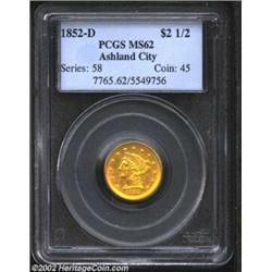 1852-D $2 1/2 MS62 PCGS. Winter 15-L. Last offered at public auction as part of the Chestatee Collec