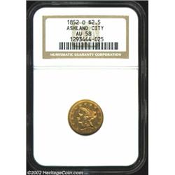 1852-O $2 1/2 AU58 NGC. A decent strike for the issue (judging by O-mint standards), with delicate o