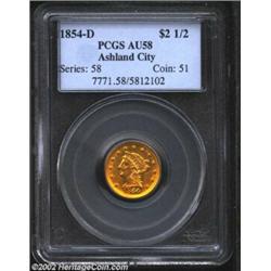 1854-D $2 1/2 AU58 PCGS. Winter 17-L. Formerly in our 2001 ANA Sale where it was described:  In his.