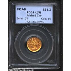 1855-D $2 1/2 AU55 PCGS. Winter 18-L. Production of D-mint Quarter Eagles continued to decline in 18