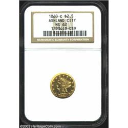 1860-C $2 1/2 MS62 NGC. Winter 19-J. Final year of issue for C-mint Quarter Eagles and, being produc