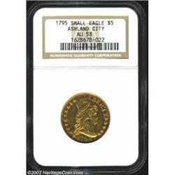 1795 $5 Small Eagle AU58 NGC. B. 2-C, Miller-4, R.5. This die pairing is distinguished by recutting.