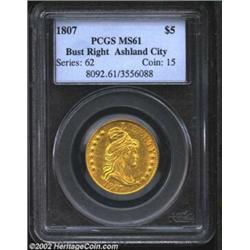 1807 $5 Bust Right MS61 PCGS. Small Date, Small Obverse Stars, Small Reverse Stars. B. 1-A, Miller-8