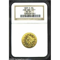 1839-D $5 MS61 NGC. Winter 2-A. Continuing the tradition of the short-lived but noticeably different