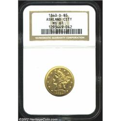 1840-D $5 Narrow Mill MS61 NGC. Winter 3-B. The design of Liberty was modified slightly in 1840 to t