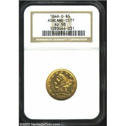 1840-O $5 Narrow Mill AU58 NGC. The 1840-O had a rather substantial mintage of 40,120 pieces. Howeve