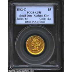 1842-C $5 Small Date AU55 PCGS. Winter 4-C. Die State I (and scarce as such). The 1842-C Small Date.