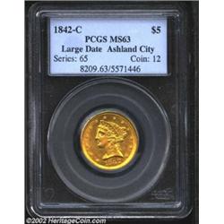 1842-C $5 Large Date MS63 PCGS. Winter 5-C. Die State I. This important, high grade example was form