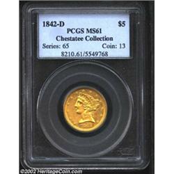 1842-D $5 Small Date MS61 PCGS. Ex: Chestatee. Winter 6-E. Formerly sold as lot 7682 in our 1999 FUN