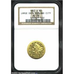 1842-D $5 Large Date AU58 NGC. Winter 7-F. The 1842-D Large Date is very rare in AU with only 5-6 pi