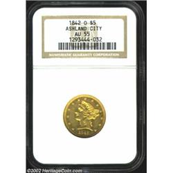 1842-O $5 AU55 NGC. A second and even finer example of this very elusive New Orleans Half Eagle. Onl