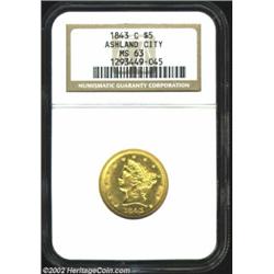 1843-C $5 MS63 NGC. Winter 6-C. Die State II. A second and even finer example of this scarce Charlot