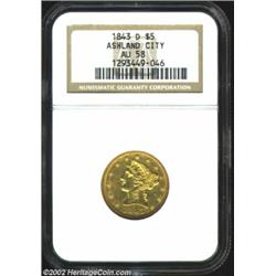 1843-D $5 Small D AU58 NGC. Winter 8-E. The Small D 1843-D Half Eagle is four to five times scarcer.