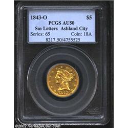 1843-O $5 Small Letters AU50 PCGS. The 1843-O Small Letters also exhibits a much smaller mintmark. I