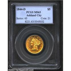 1844-D $5 MS63 PCGS. Formerly sold as lot 7675 in our 1999 FUN Sale of the Chestatee Collection, whe