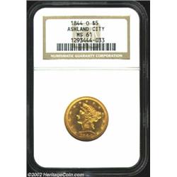 1844-O $5 MS61 NGC. The 1844-O is the most common No Motto Half Eagle from the New Orleans mint, and