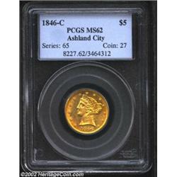 1846-C $5 MS62 PCGS. Winter 8-E. The 1846-C is one of the rarest Charlotte Half Eagles. Only 12,995.