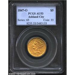 1847-O $5 AU53 PCGS. The 1847-O is a very scarce O-mint Five with a mere 12,000 pieces struck. Only.