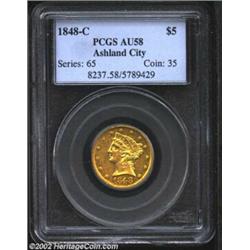 1848-C $5 AU58 PCGS. Winter 11-E. The 1848-C is surprisingly scarce considering its mintage of 64,47