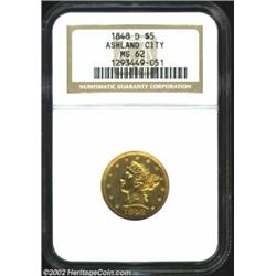 1848-D $5 MS62 NGC. Winter 15-J. Die State III. The 1848-D is a moderately available D-mint Half Eag