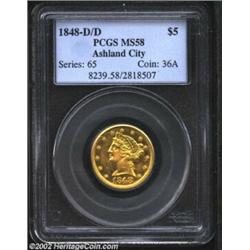 1848-D/D $5 AU58 PCGS. Winter 16-K. Die State II. Because the double punched mintmark is not nearly.