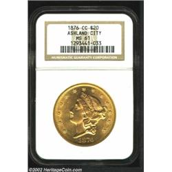 1876-CC $20 MS61 NGC. Winter 1-A. In addition to the mintmark placement, this coin is attributable b