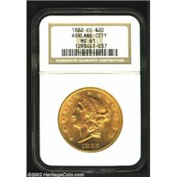 1882-CC $20 MS61 NGC. Winter 2-B. With sharp striking definition and rich orange-gold color, this co