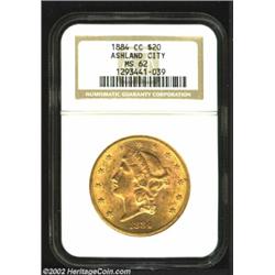 1884-CC $20 MS62 NGC. Winter 1-A, the only known dies. This is a Condition Census 1884-CC Double Eag