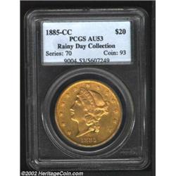 1885-CC $20 AU53 PCGS. Ex: Rainy Day Collection. Winter 1-A, the only known dies. The final Carson C