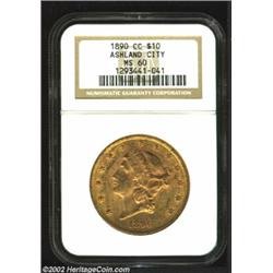 1890-CC $20 MS60 NGC. Winter 1-A, the only known dies. The orange-gold surfaces display an original.