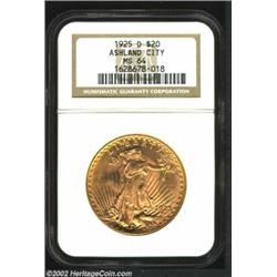 1925-D $20 MS64 NGC. This is a beautiful survivor of this key date Saint-Gaudens Double Eagle from t