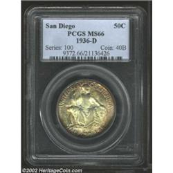 1936-D 50C San Diego MS66 PCGS. The scarcer issue of the San Diego Commemorative, from the Denver Mi