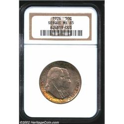 1926 50C Sesquicentennial MS65 NGC. Bright and highly lustrous, most of each side is toned a light a